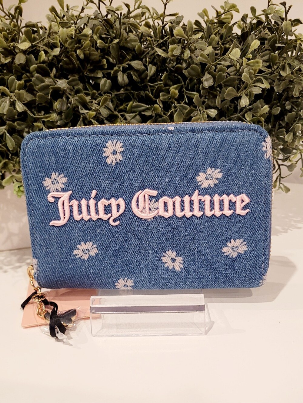 Juicy Couture Denim Floral Zip Wallet in Blue